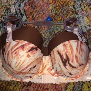 NWT 2 bra in brown and light pink base with multi colors. Straps are removable